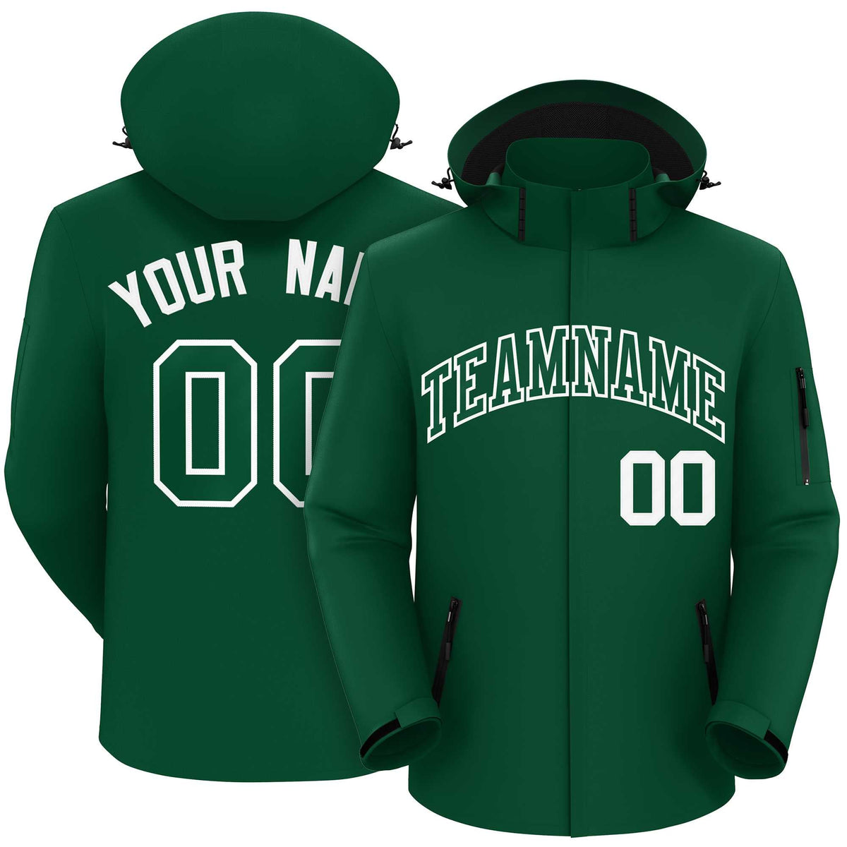 Custom Green Green-White Classic Style Waterproof Jacket