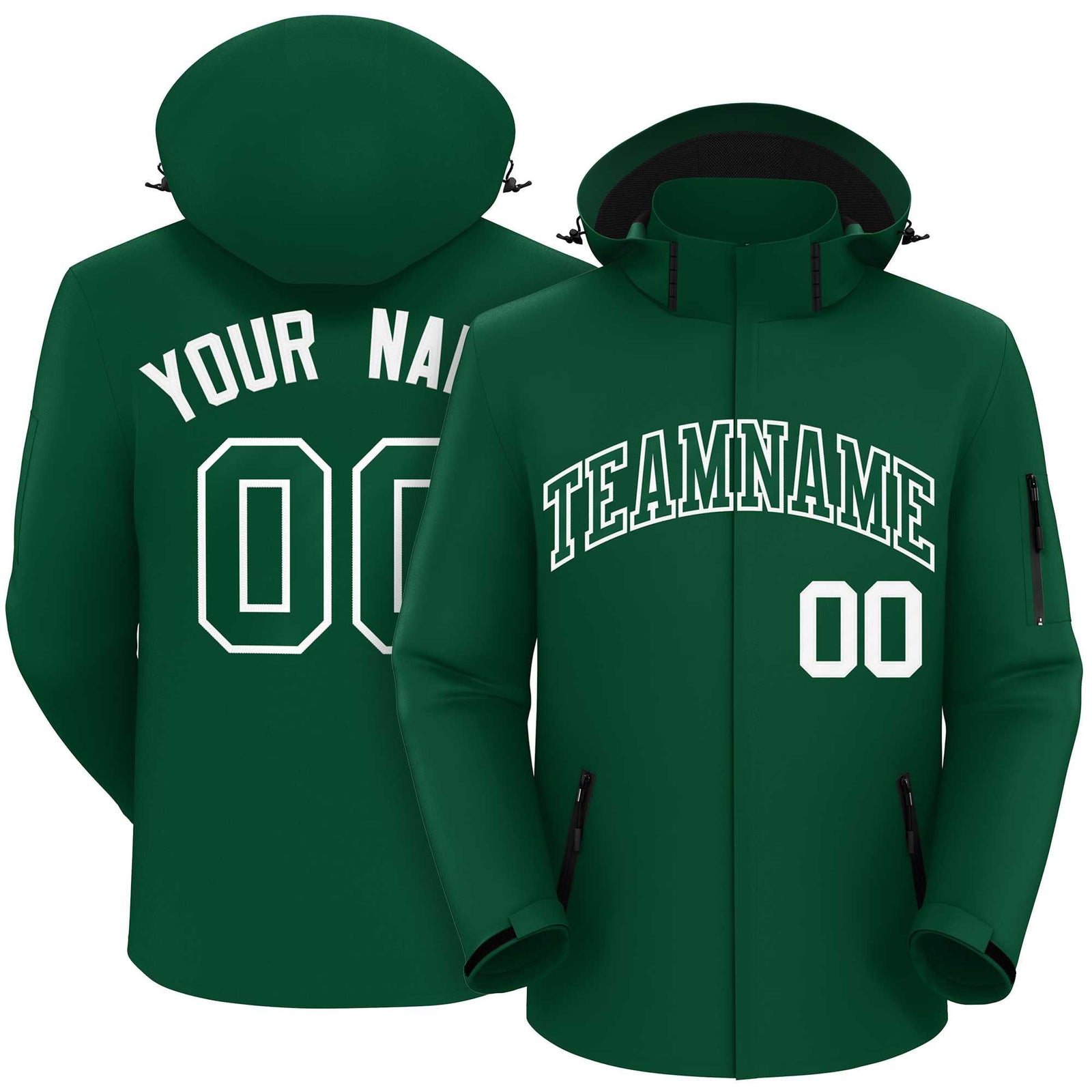 Custom Green Green-White Classic Style Waterproof Jacket