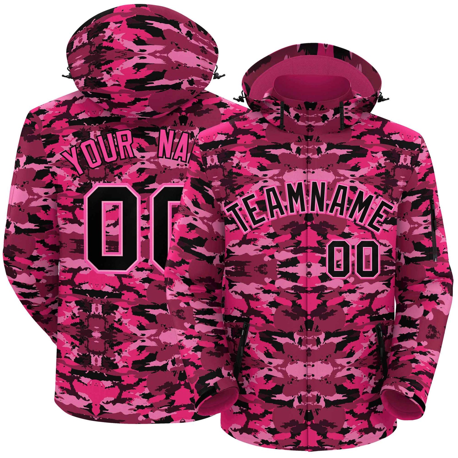 Custom Black Pink Camo Outdoor Windbreaker Personalized Waterproof Jacket