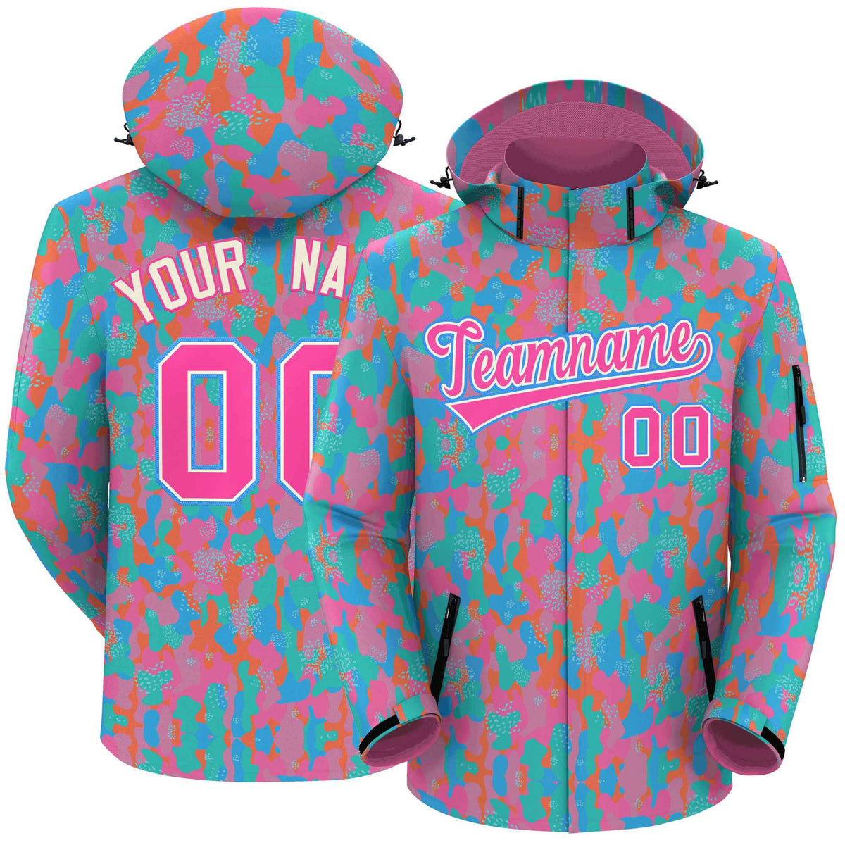 Custom Pink Cream-Powder Blue Camo Outdoor Windbreaker Personalized Waterproof Jacket