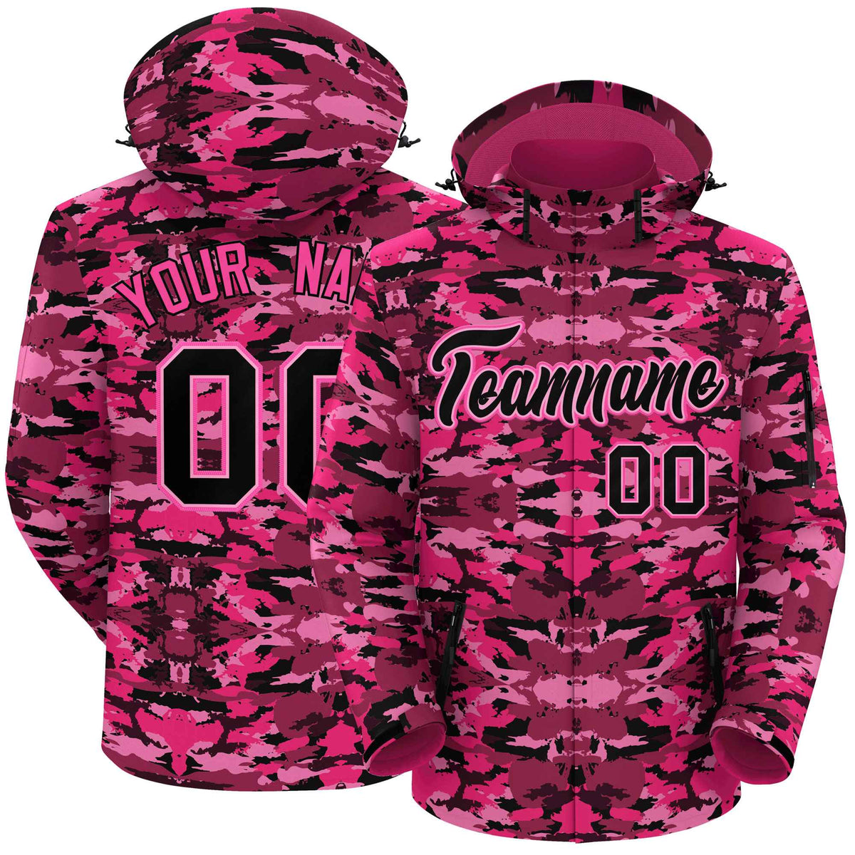 Custom Black Pink Camo Outdoor Windbreaker Personalized Waterproof Jacket