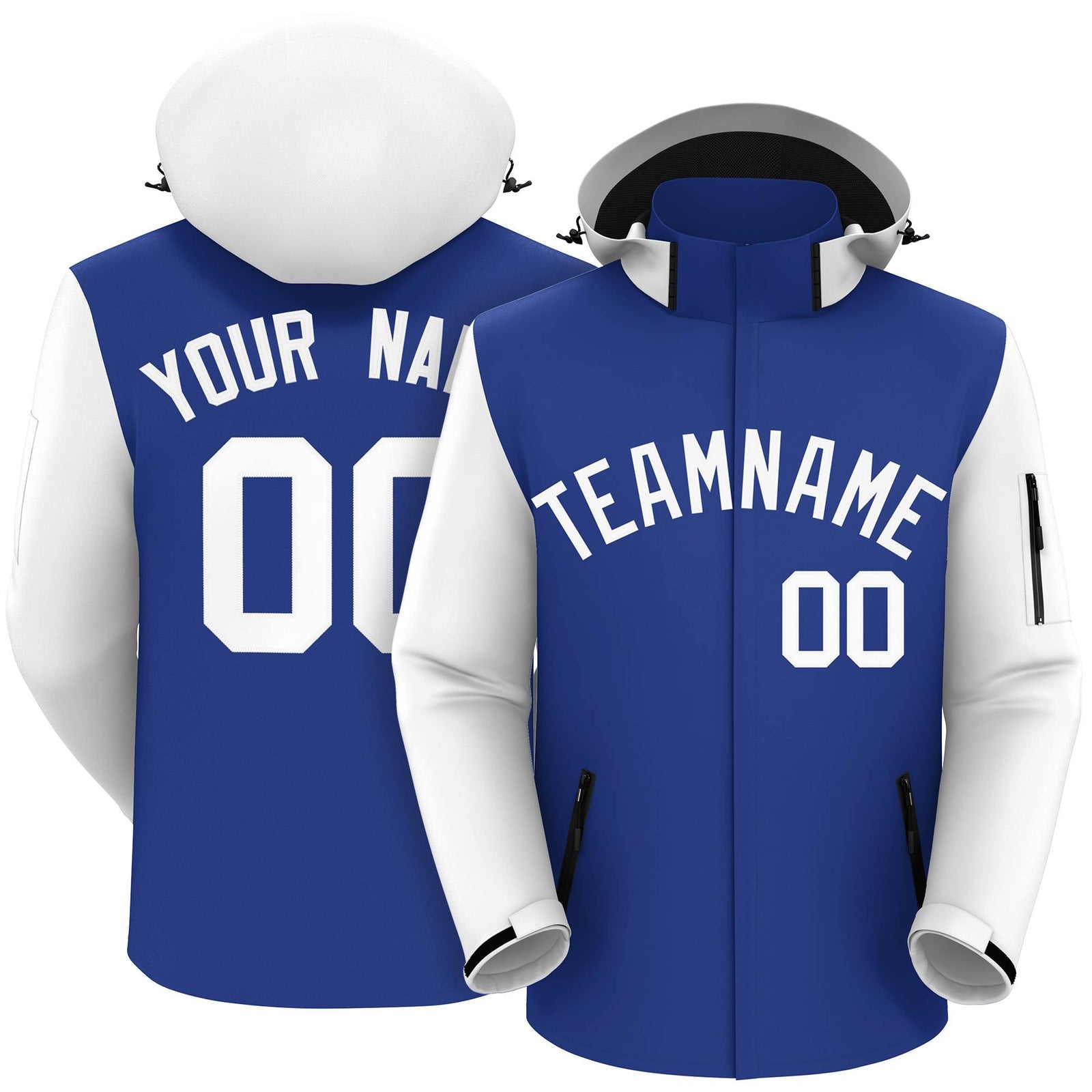 Custom Royal White Raglan Sleeves Waterproof Jacket
