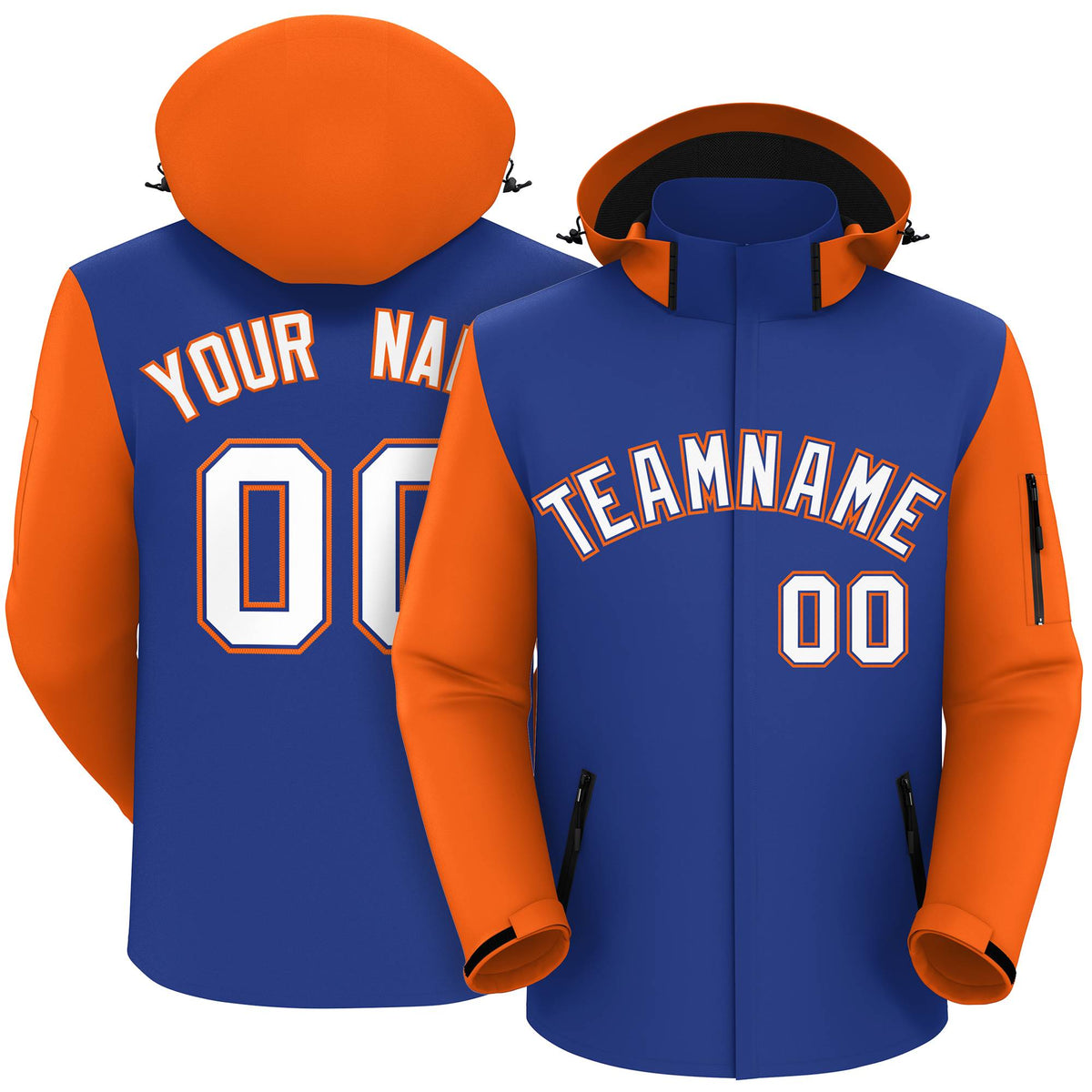 Custom Royal Orange-White Raglan Sleeves Waterproof Jacket