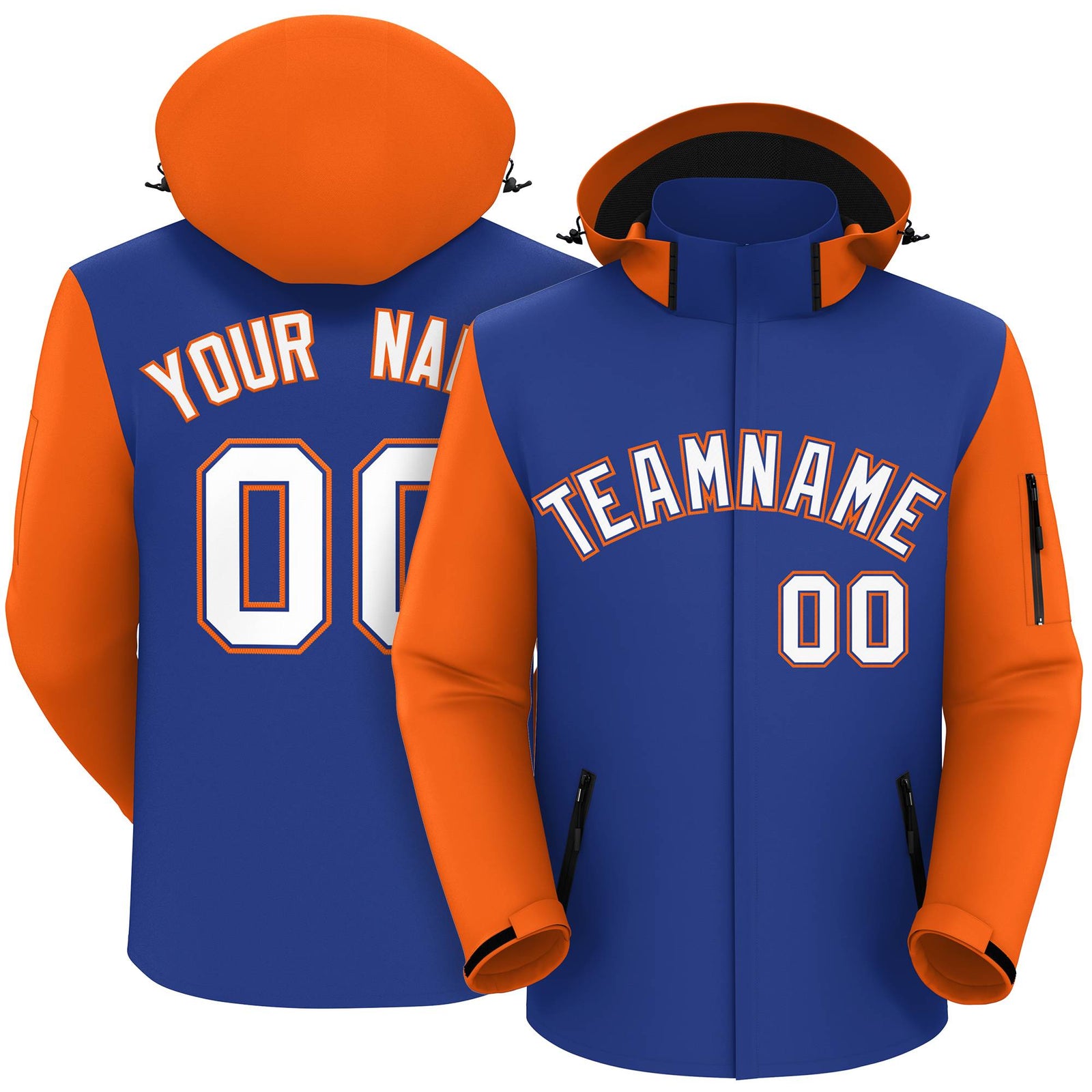 Custom Royal Orange-White Raglan Sleeves Waterproof Jacket