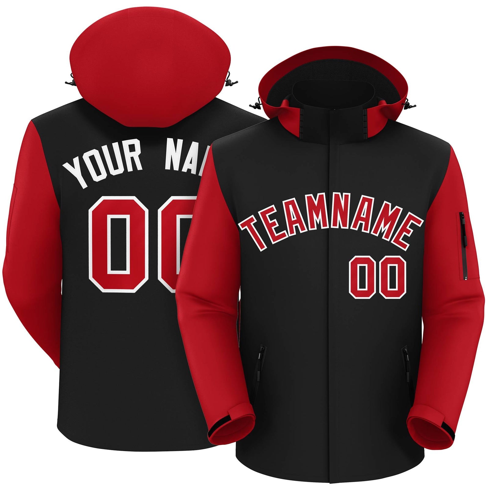Custom Black Red-White Raglan Sleeves Waterproof Jacket