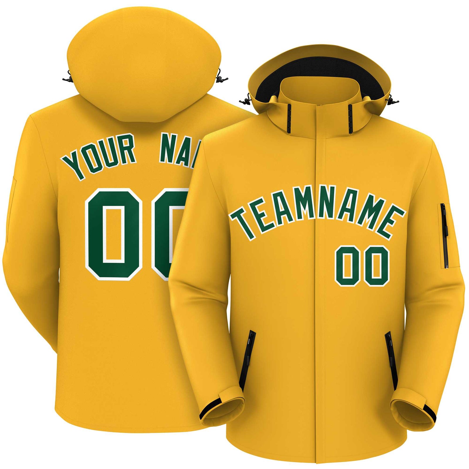 Custom Gold Green-White Classic Style Waterproof Jacket