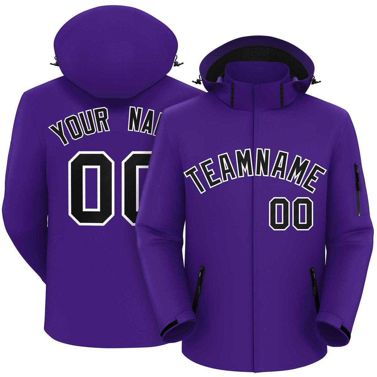 Custom Purple Black-White Classic Style Waterproof Jacket