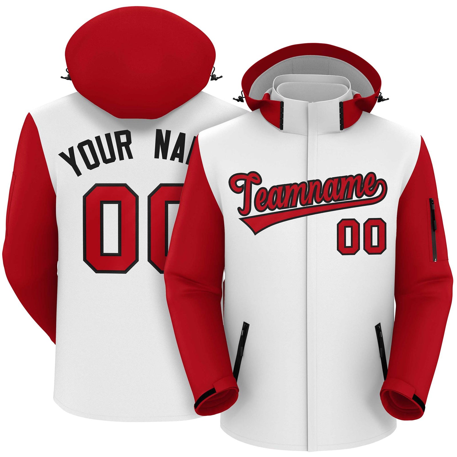 Custom White Red-Black Raglan Sleeves Waterproof Jacket