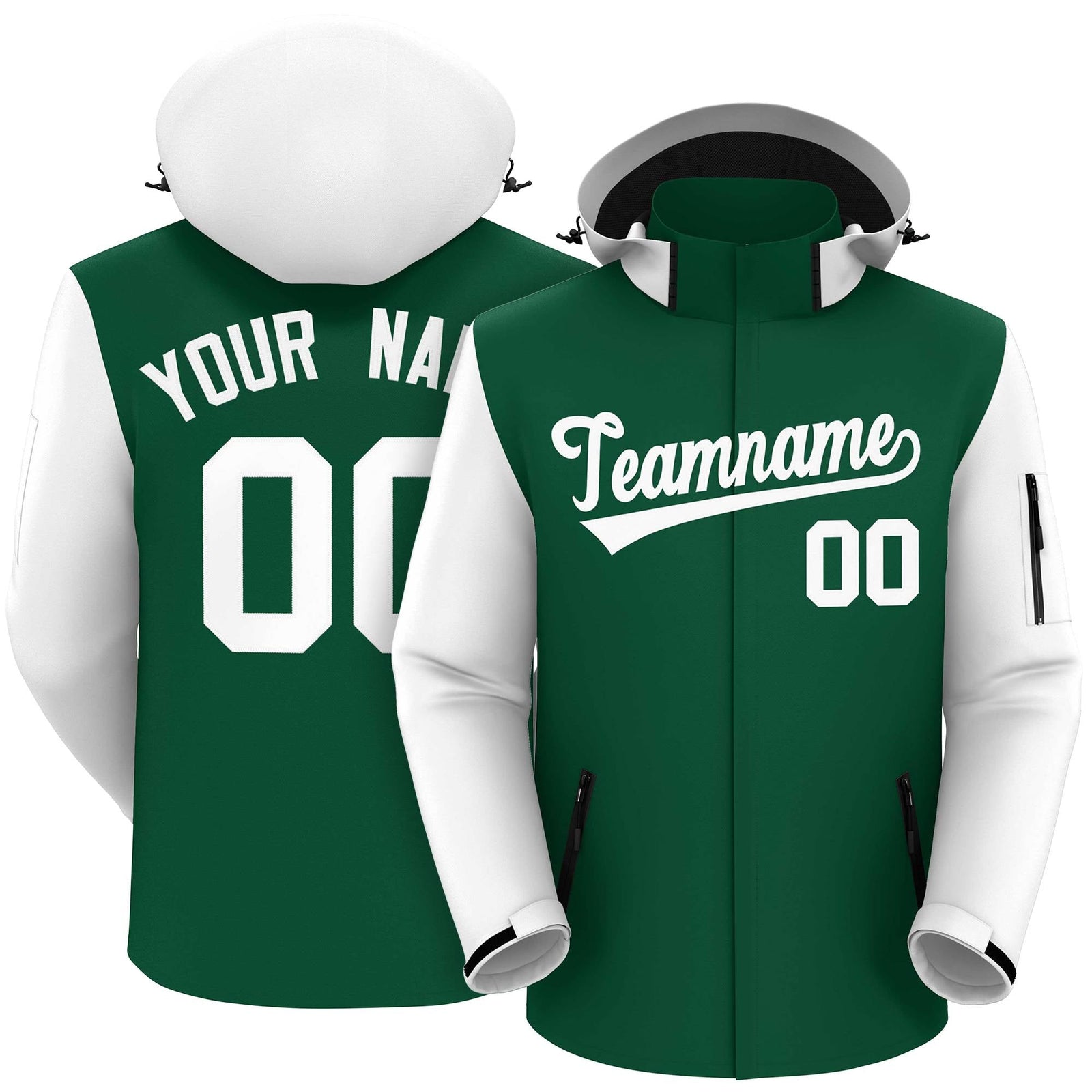 Custom Green White- Raglan Sleeves Waterproof Jacket