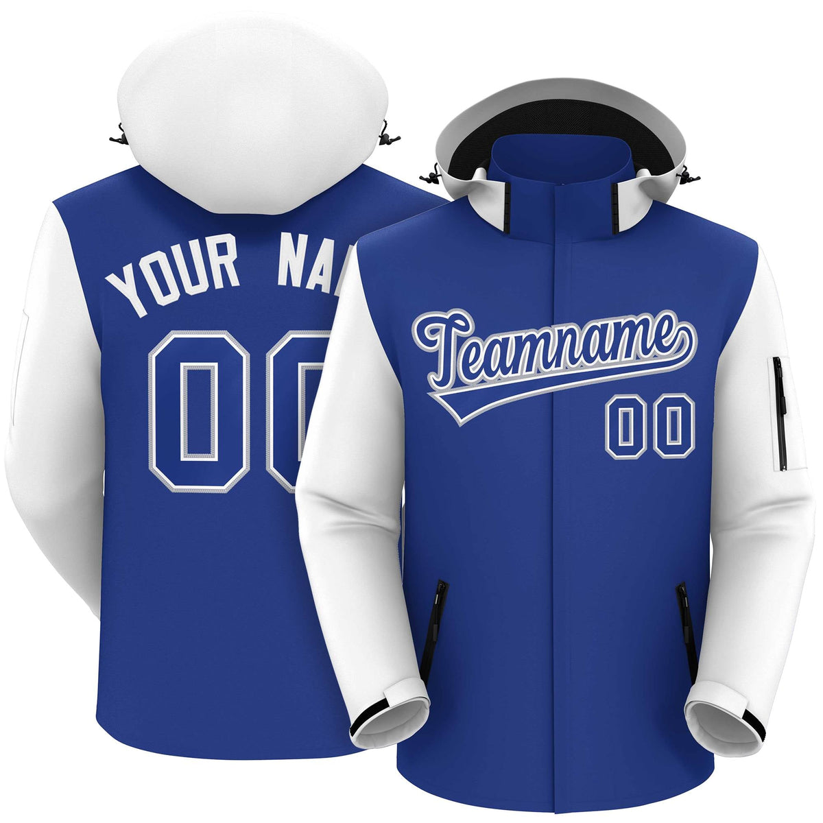 Custom Royal White-Gray Raglan Sleeves Waterproof Jacket
