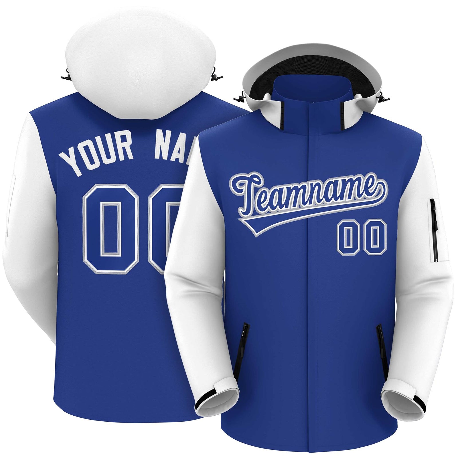 Custom Royal White-Gray Raglan Sleeves Waterproof Jacket