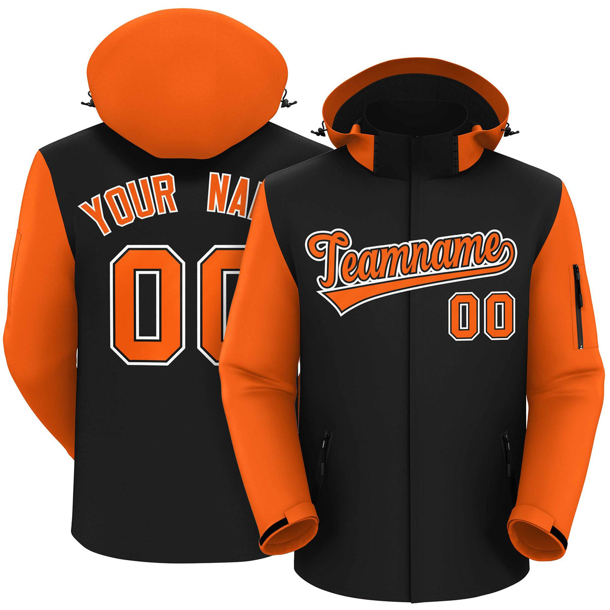 Custom Black Orange-White Raglan Sleeves Waterproof Jacket