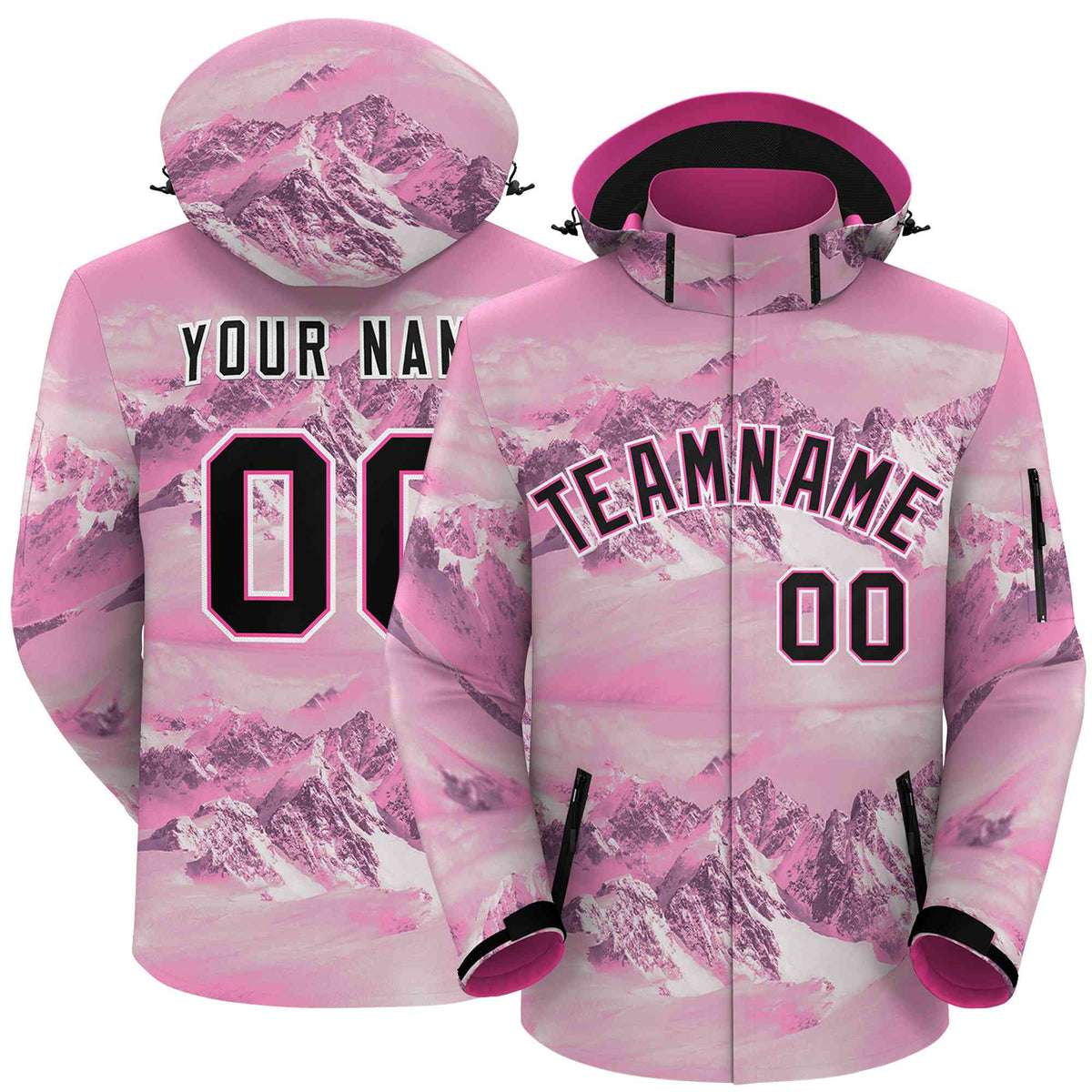Custom Pink Black-White Graffiti Pattern Outdoor Personalized Waterproof Jacket for Climbing