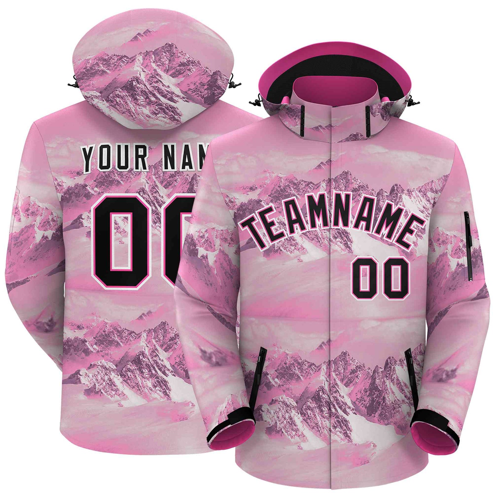 Custom Pink Black-White Graffiti Pattern Outdoor Personalized Waterproof Jacket for Climbing