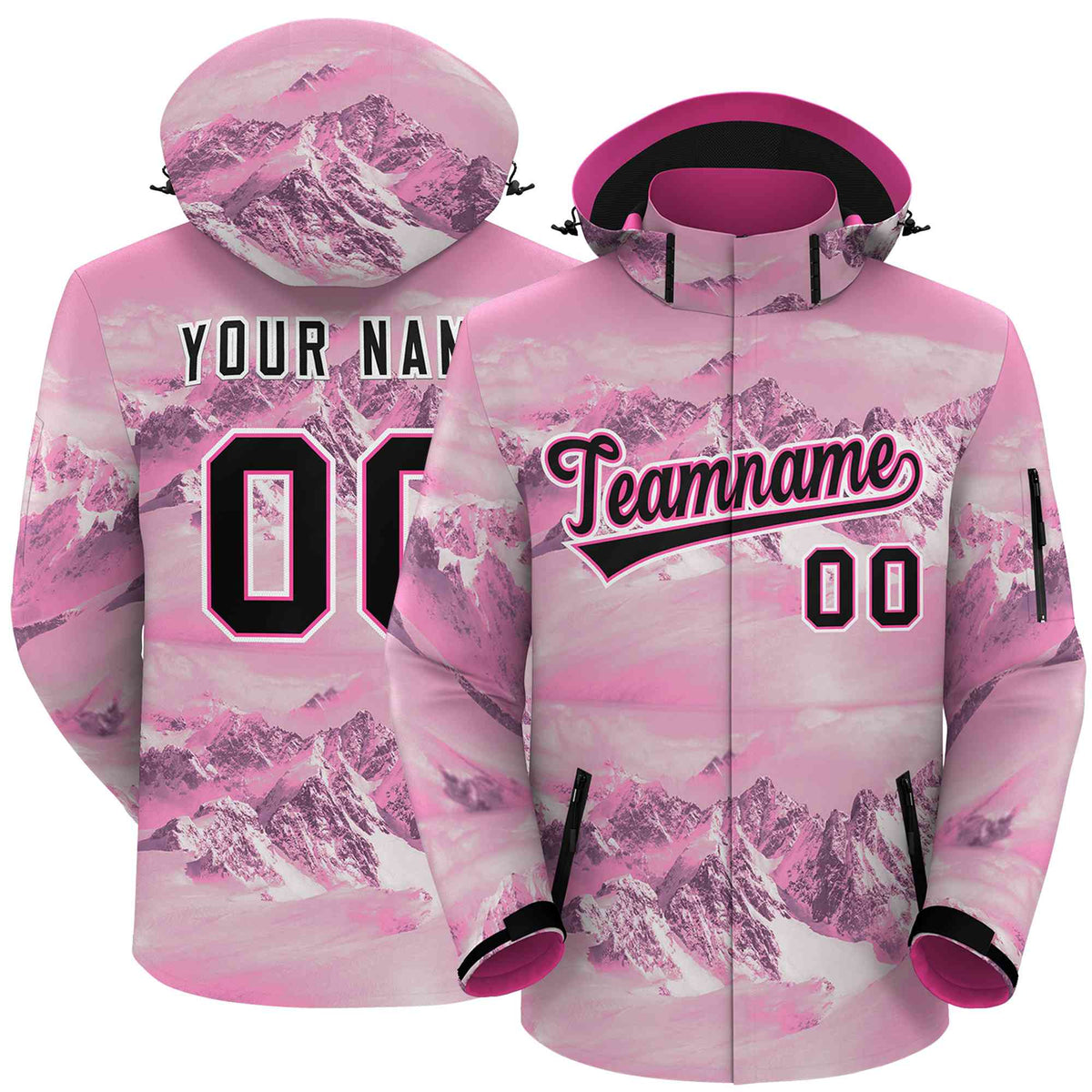 Custom Pink Black-White Graffiti Pattern Outdoor Personalized Waterproof Jacket for Climbing