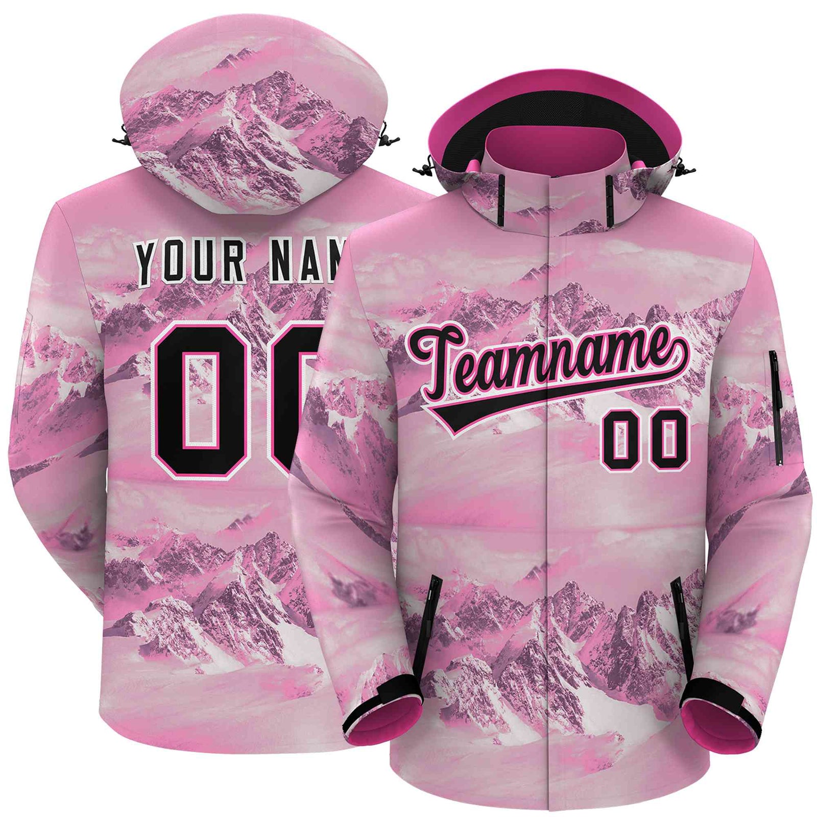 Custom Pink Black-White Graffiti Pattern Outdoor Personalized Waterproof Jacket for Climbing