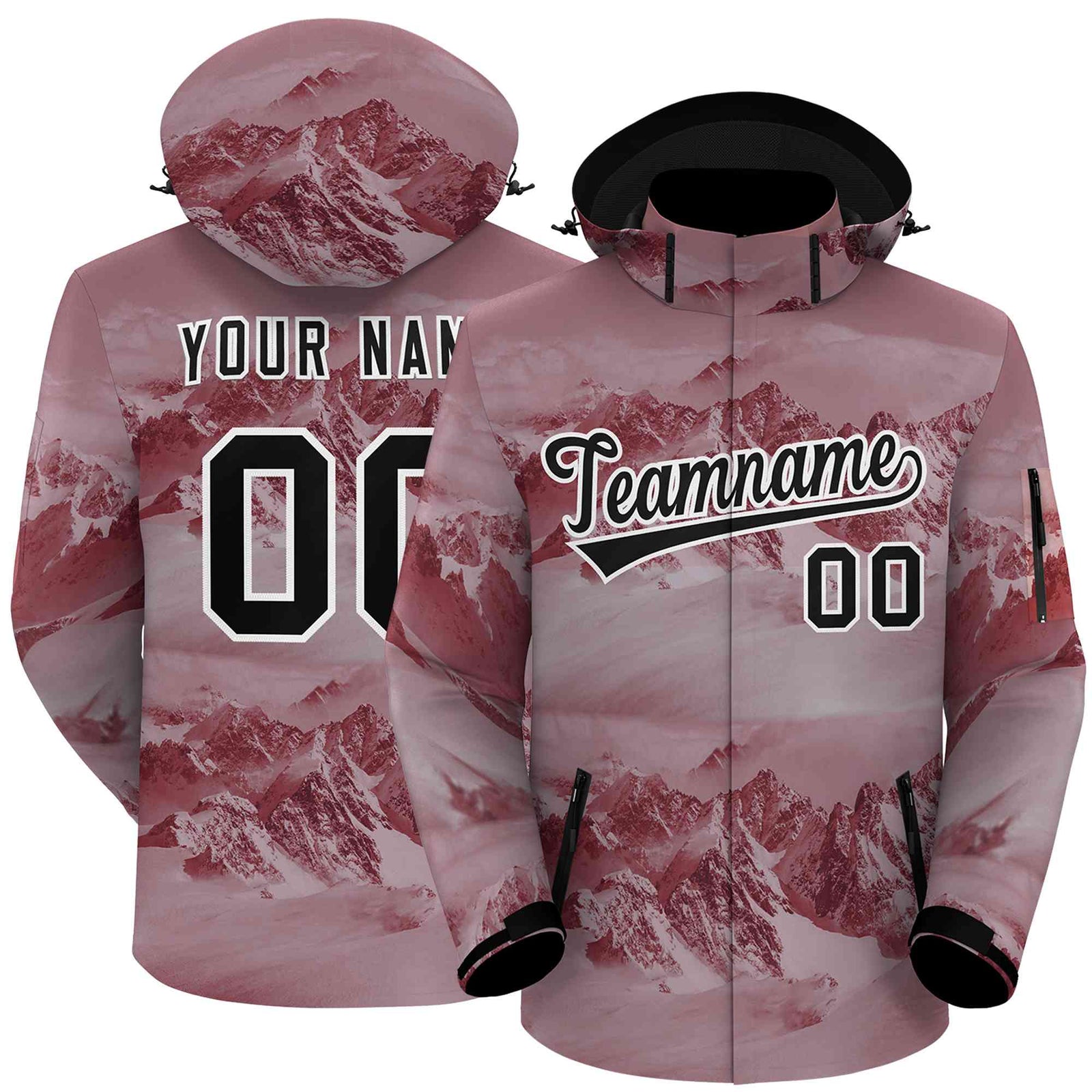 Custom Crimson Black-White Graffiti Pattern Outdoor Personalized Waterproof Jacket for Climbing