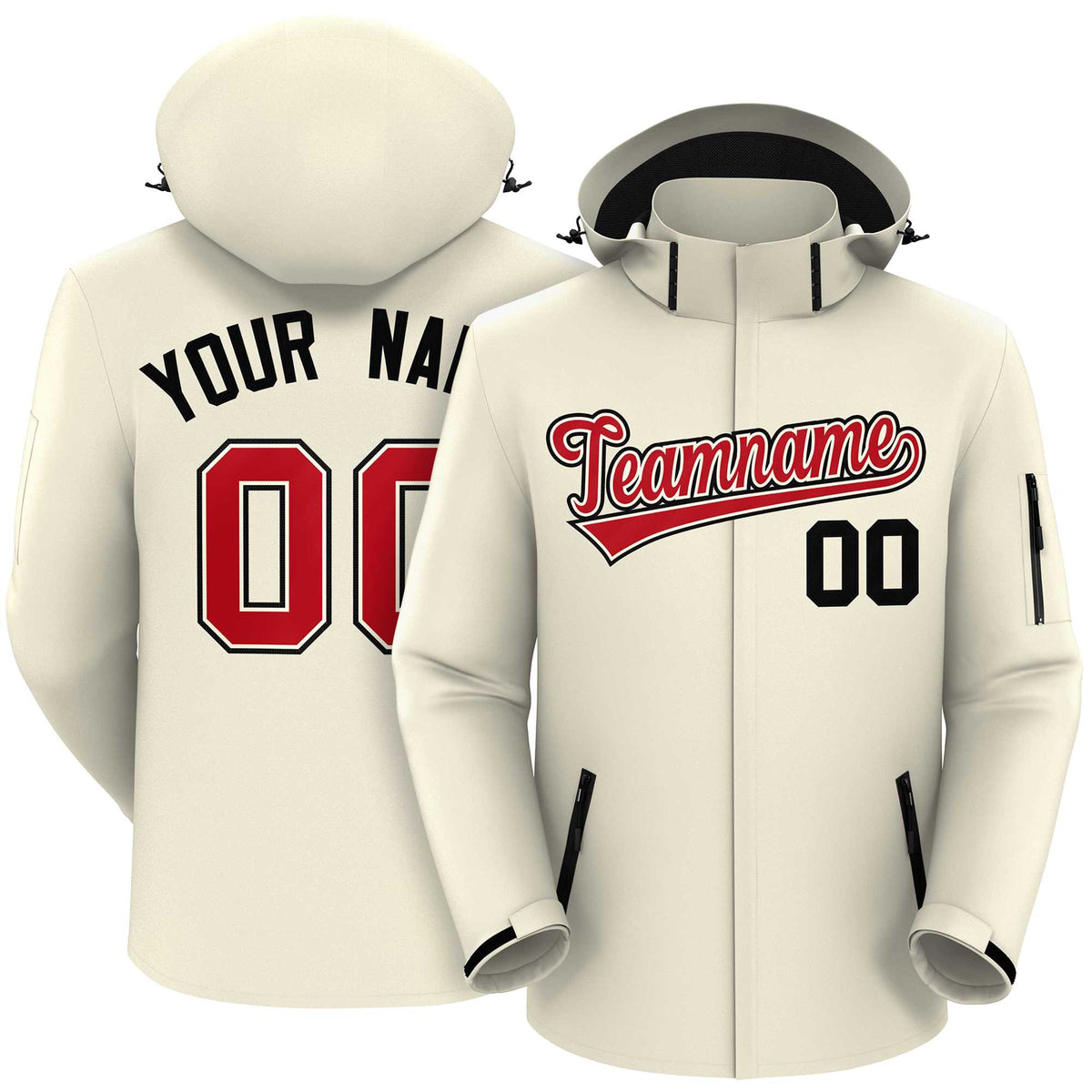 Custom Cream Red-Black Classic Style Waterproof Jacket