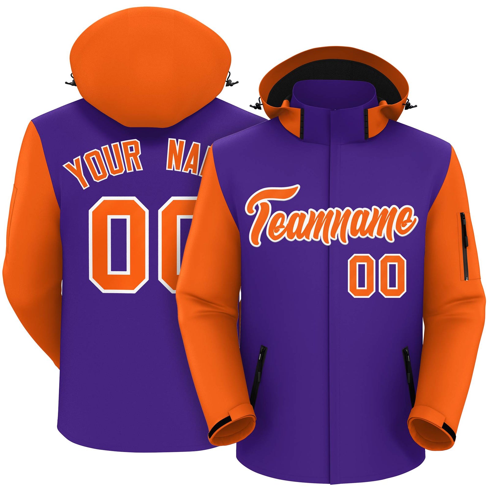 Custom Purple Orange-White Raglan Sleeves Waterproof Jacket