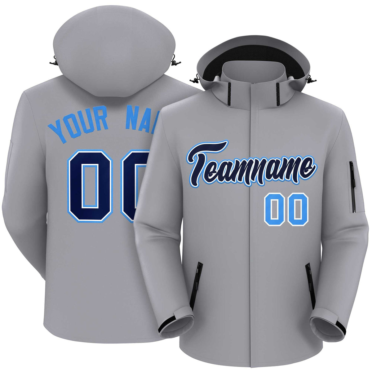 Custom Gray Navy-Powder Blue Classic Style Waterproof Jacket
