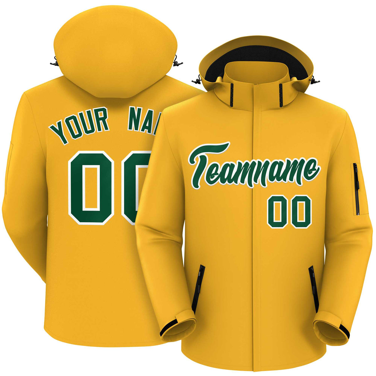 Custom Gold Green-White Classic Style Waterproof Jacket