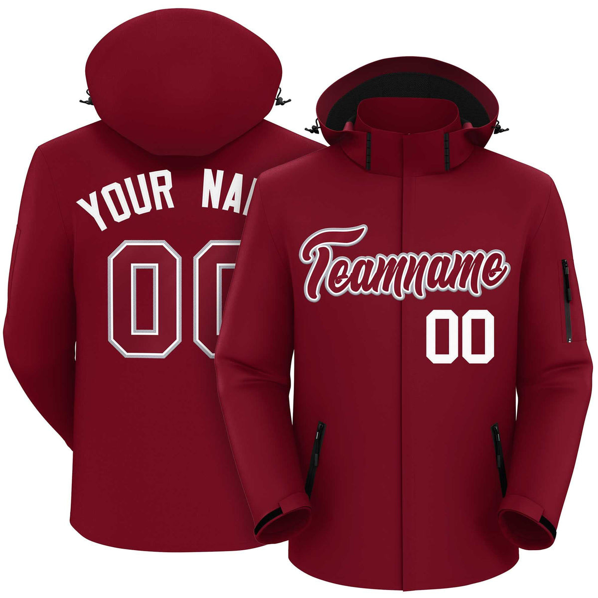 Custom Crimson Crimson-Gray Classic Style Waterproof Jacket