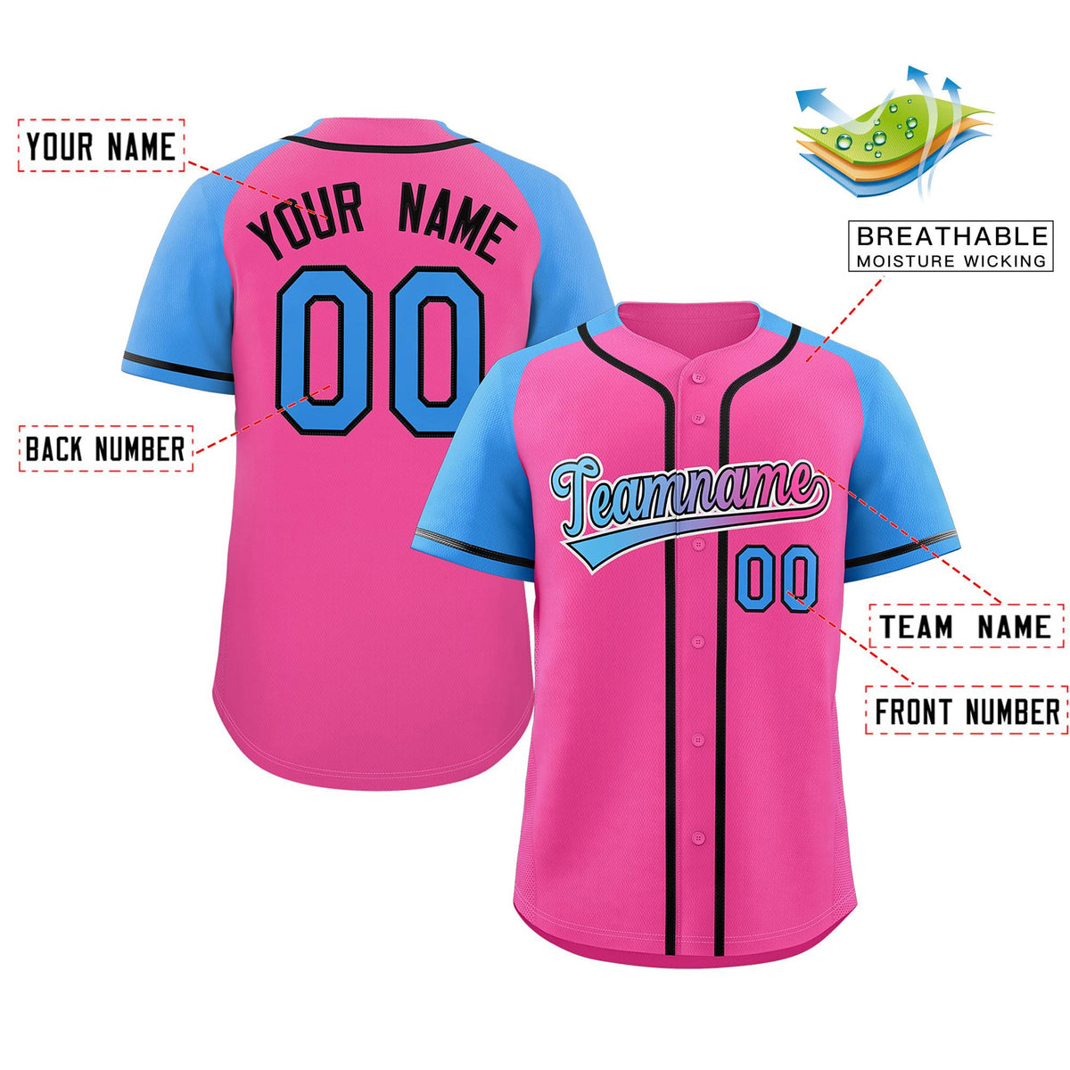 Custom Pink Black Raglan Sleeves Authentic Baseball Jersey