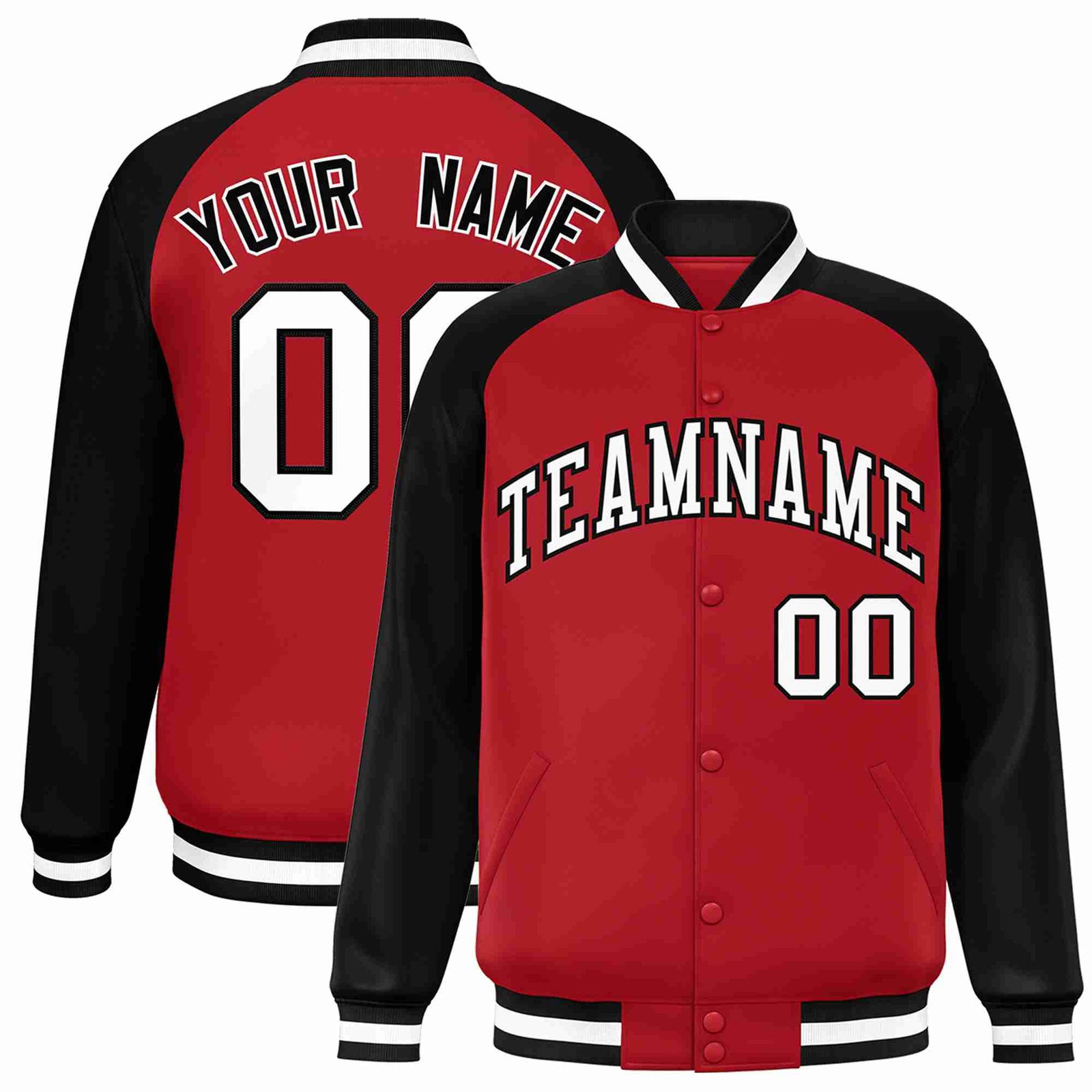 Custom Red White-Black Raglan Sleeves Varsity Full-Snap Letterman Jacket
