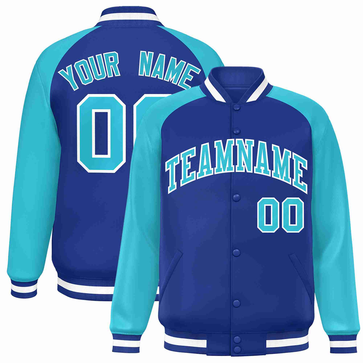 Custom Royal Royal-White Raglan Sleeves Varsity Full-Snap Letterman Jacket