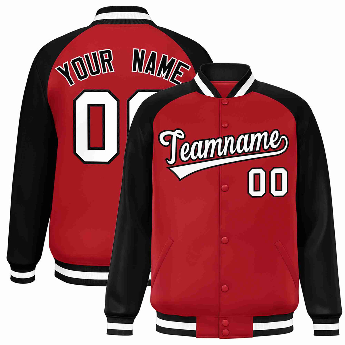 Custom Red White-Black Raglan Sleeves Varsity Full-Snap Letterman Jacket
