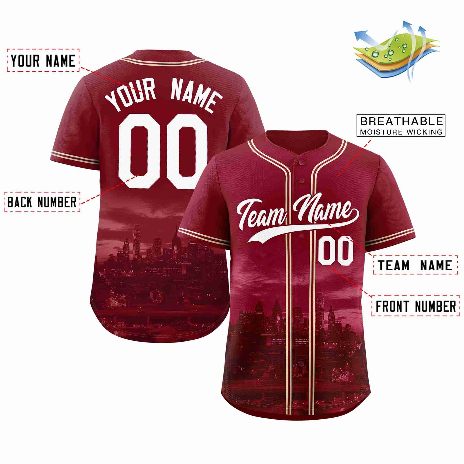 Custom Crimson White-Crimson Philadelphia City Connect Baseball Jersey