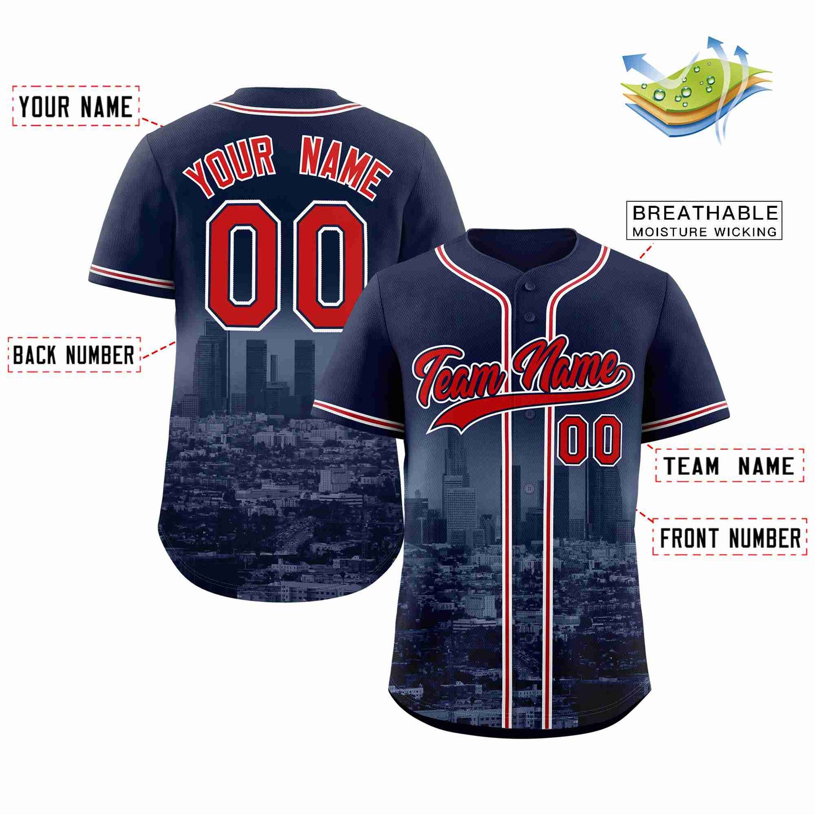 Custom Navy Red-Navy Los Angeles City Connect Baseball Jersey