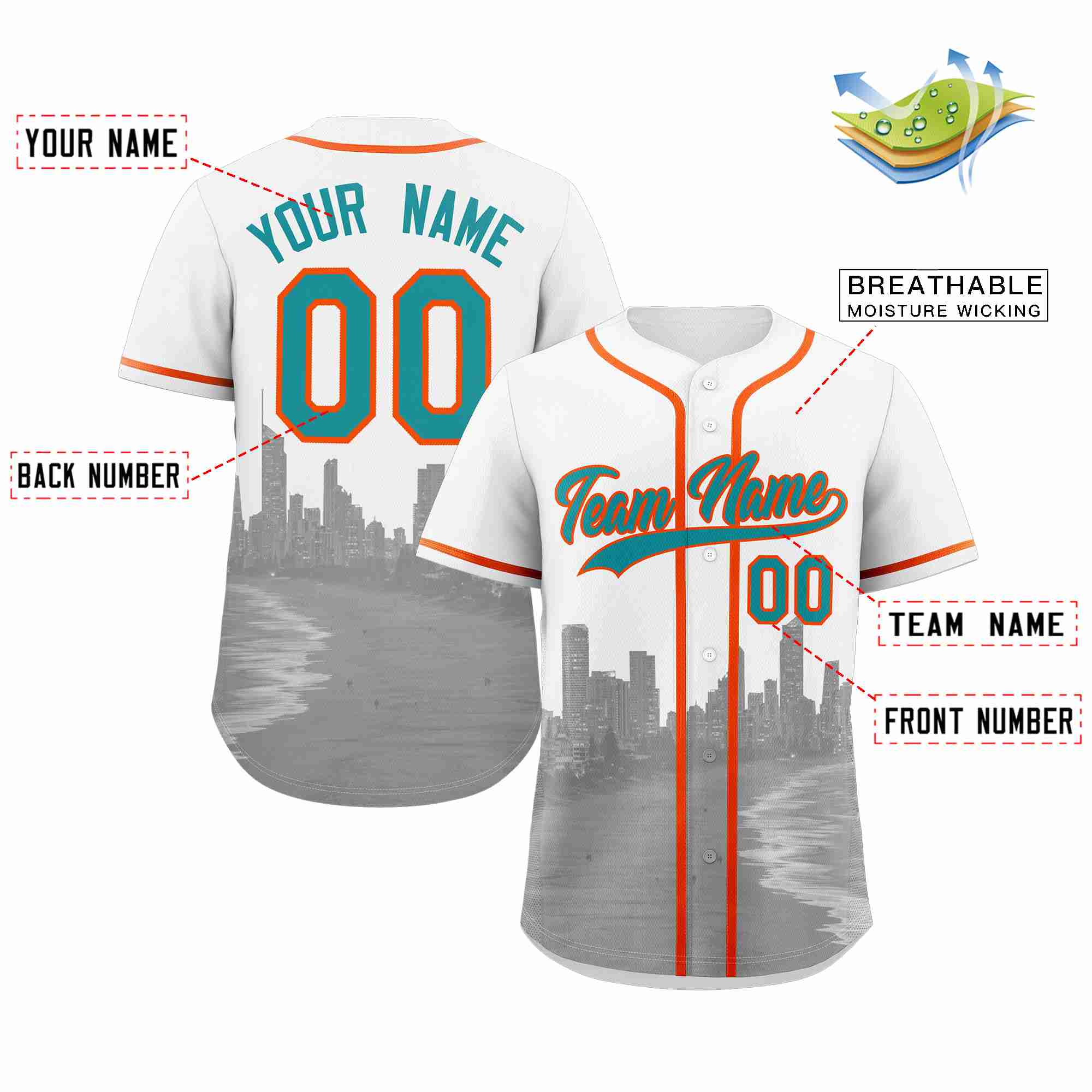 Custom White Aqua-Orange Miami City Connect Baseball Jersey