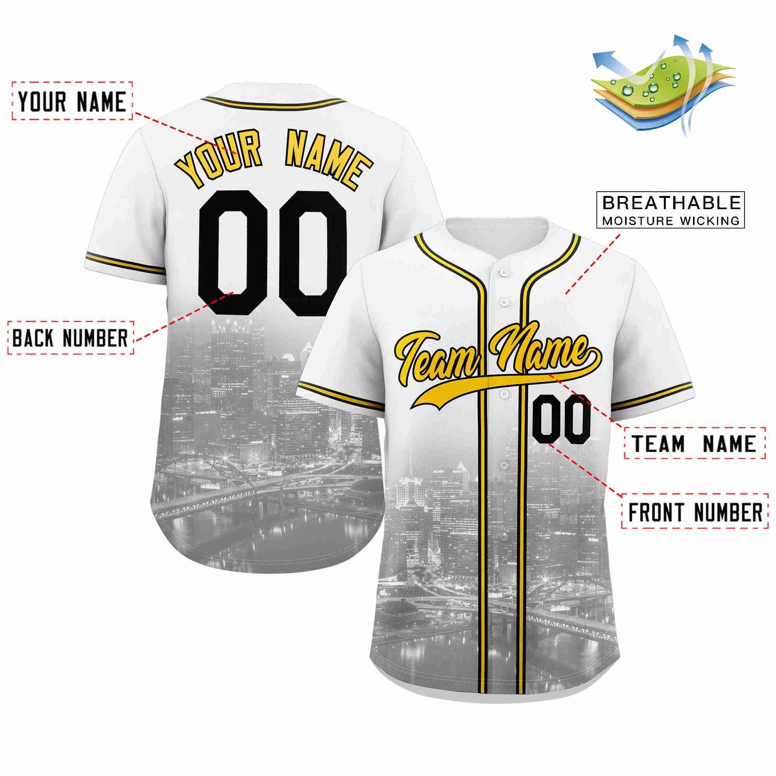 Custom White Yellow-Black Pittsburgh City Connect Baseball Jersey