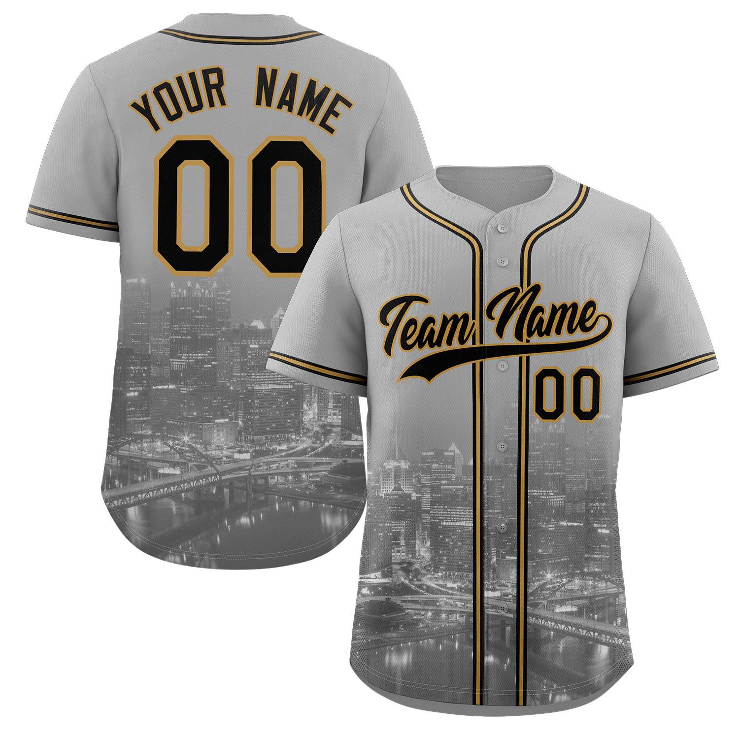 Custom Gray Black-Old Gold Pittsburgh City Connect Baseball Jersey