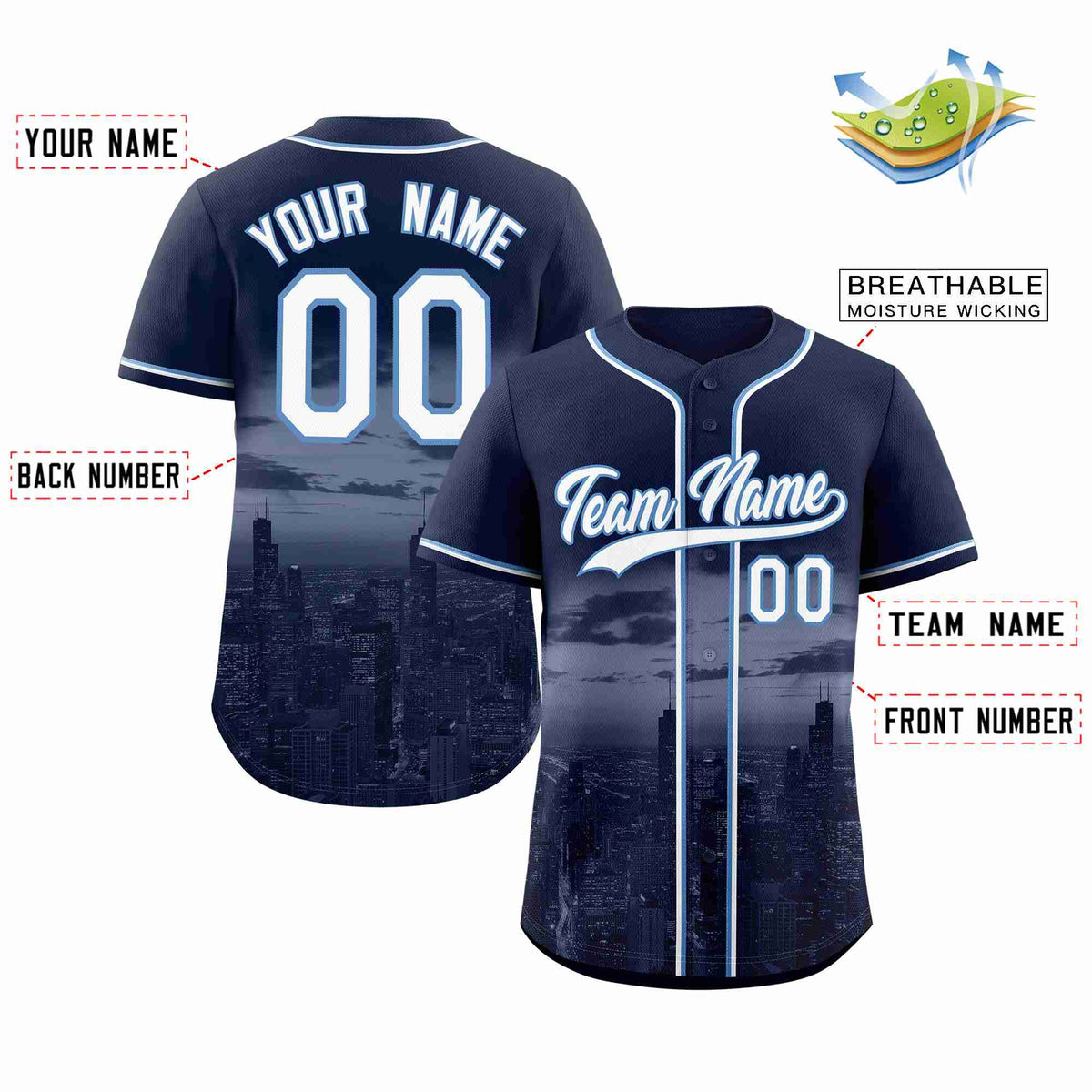 Custom Navy White-Light Blue Chicago City Connect Baseball Jersey