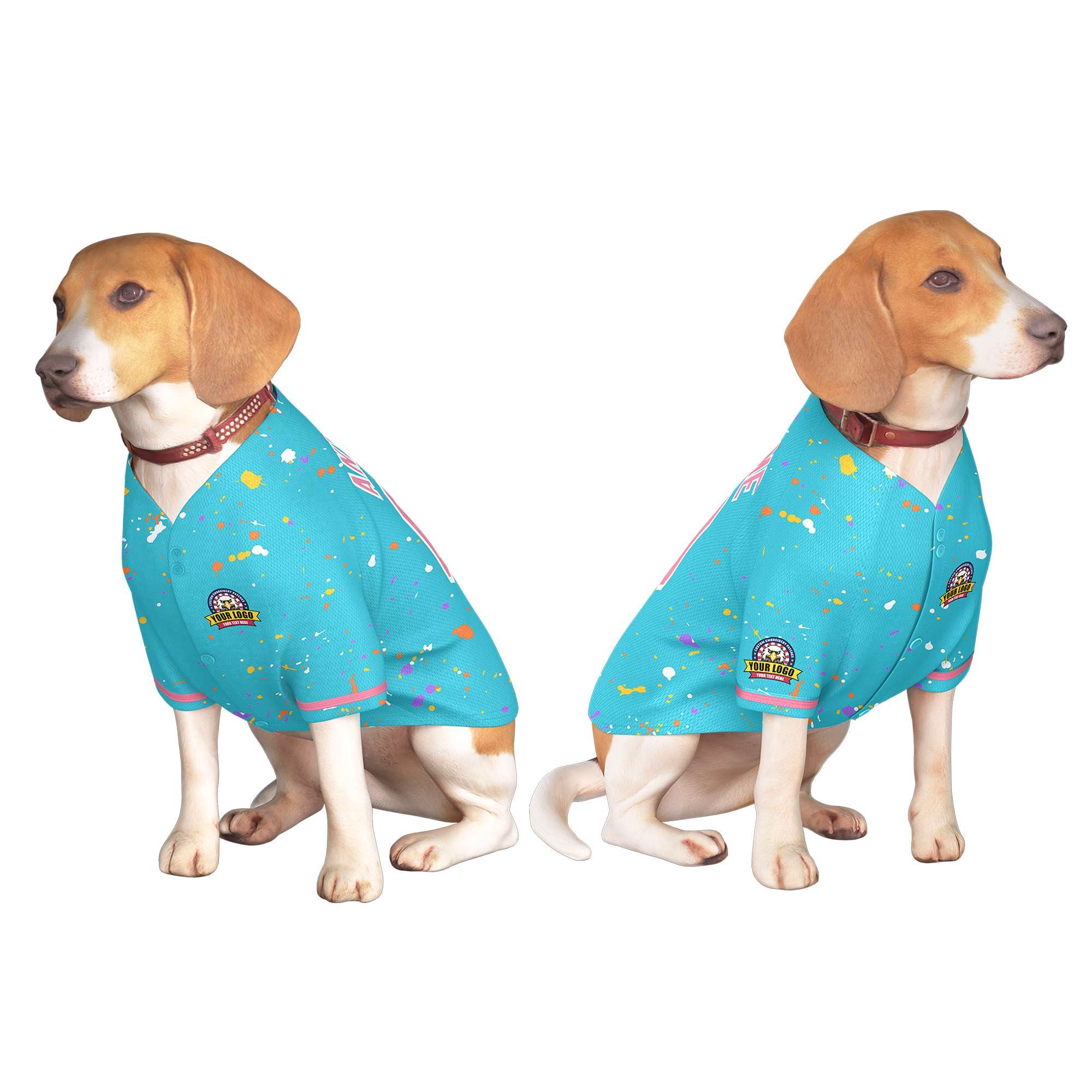 Custom Sky Blue Light Pink Personalized Splash Graffiti Pattern Dog Jersey