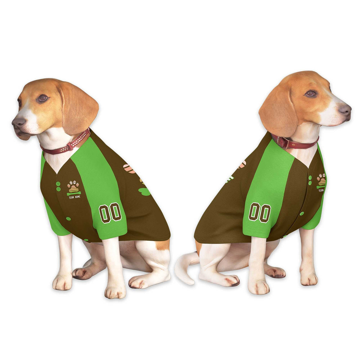 Custom Brown Kelly Green Raglan Sleeves Dog Jersey