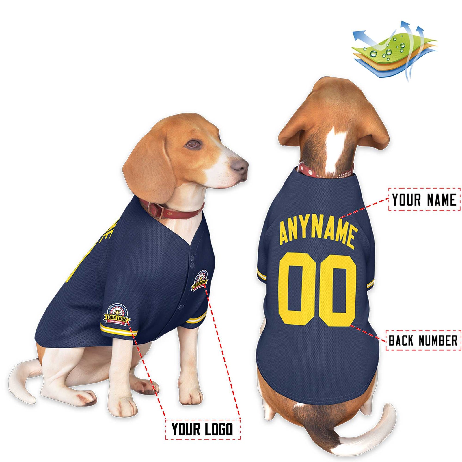 Custom Navy Gold Classic Style Dog Jersey