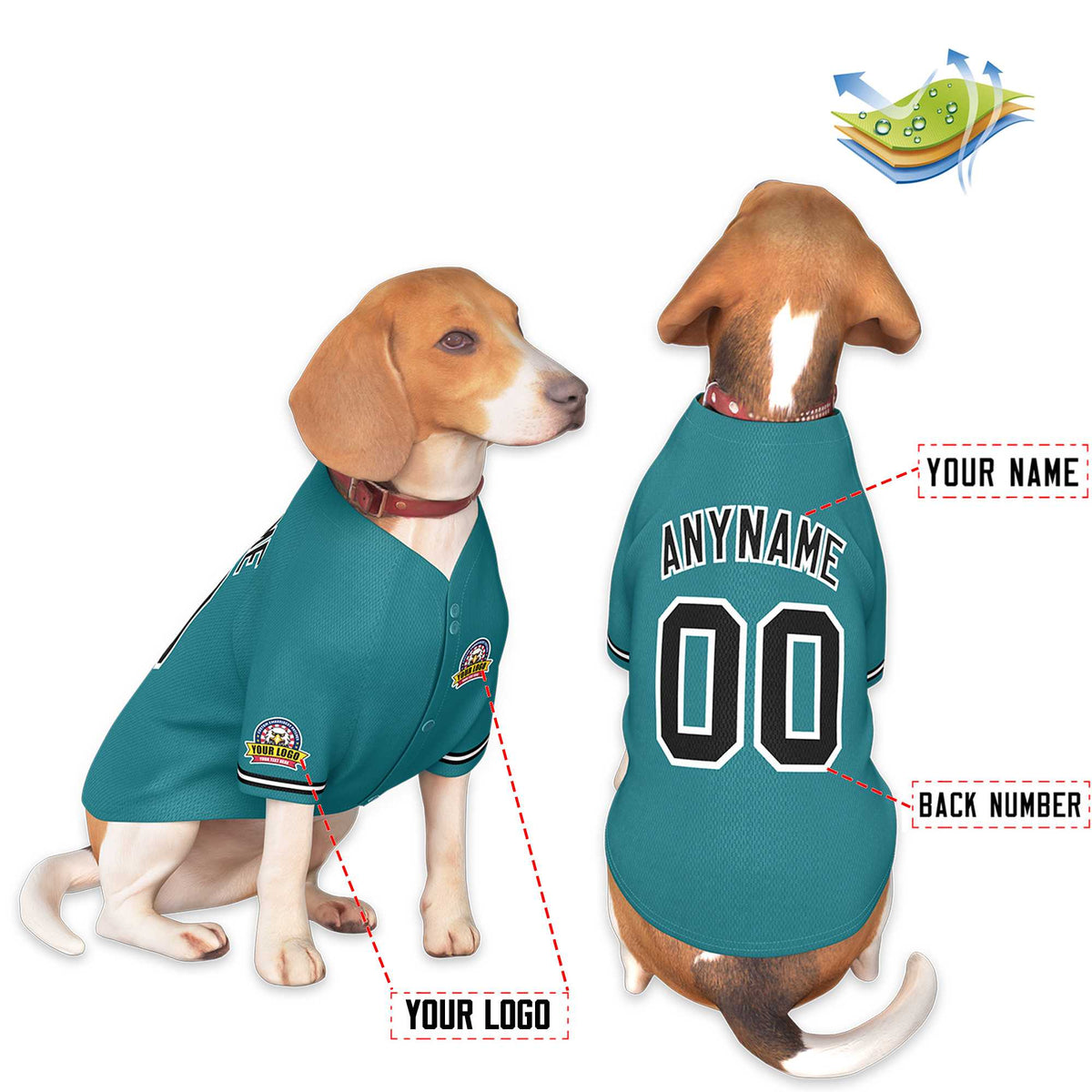 Custom Aqua Black-White Classic Style Dog Jersey