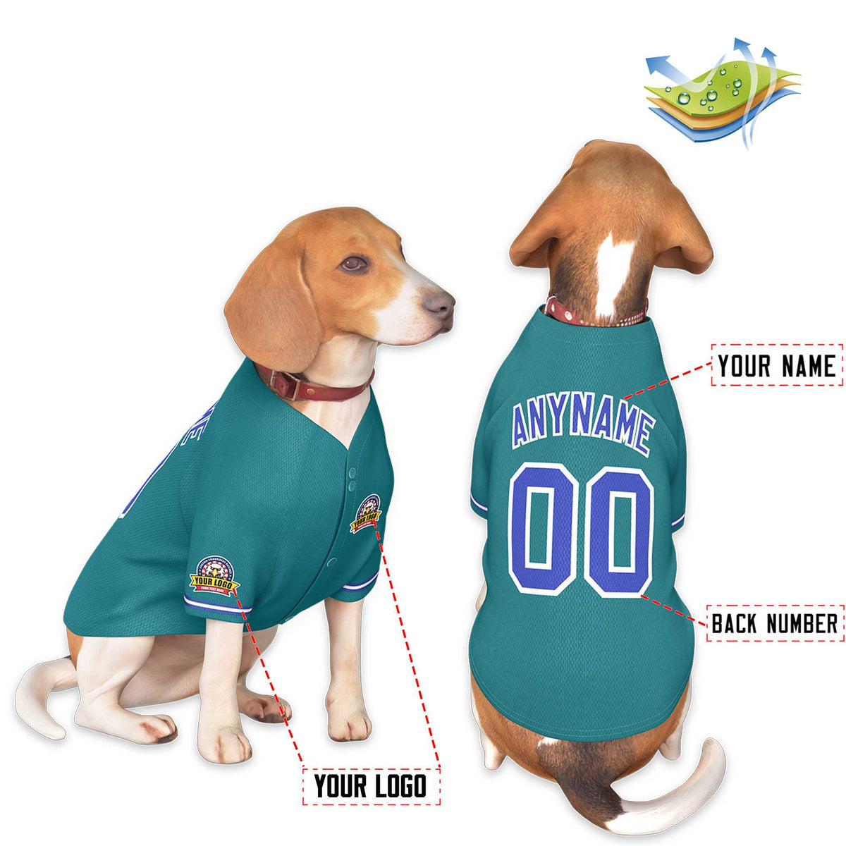 Custom Aqua Royal-White Classic Style Dog Jersey