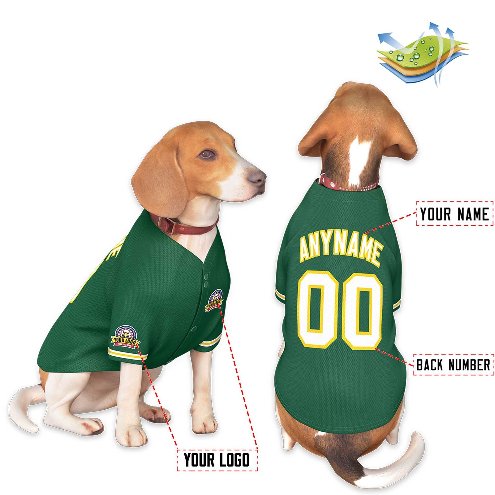 Custom Green White-Gold Classic Style Dog Jersey