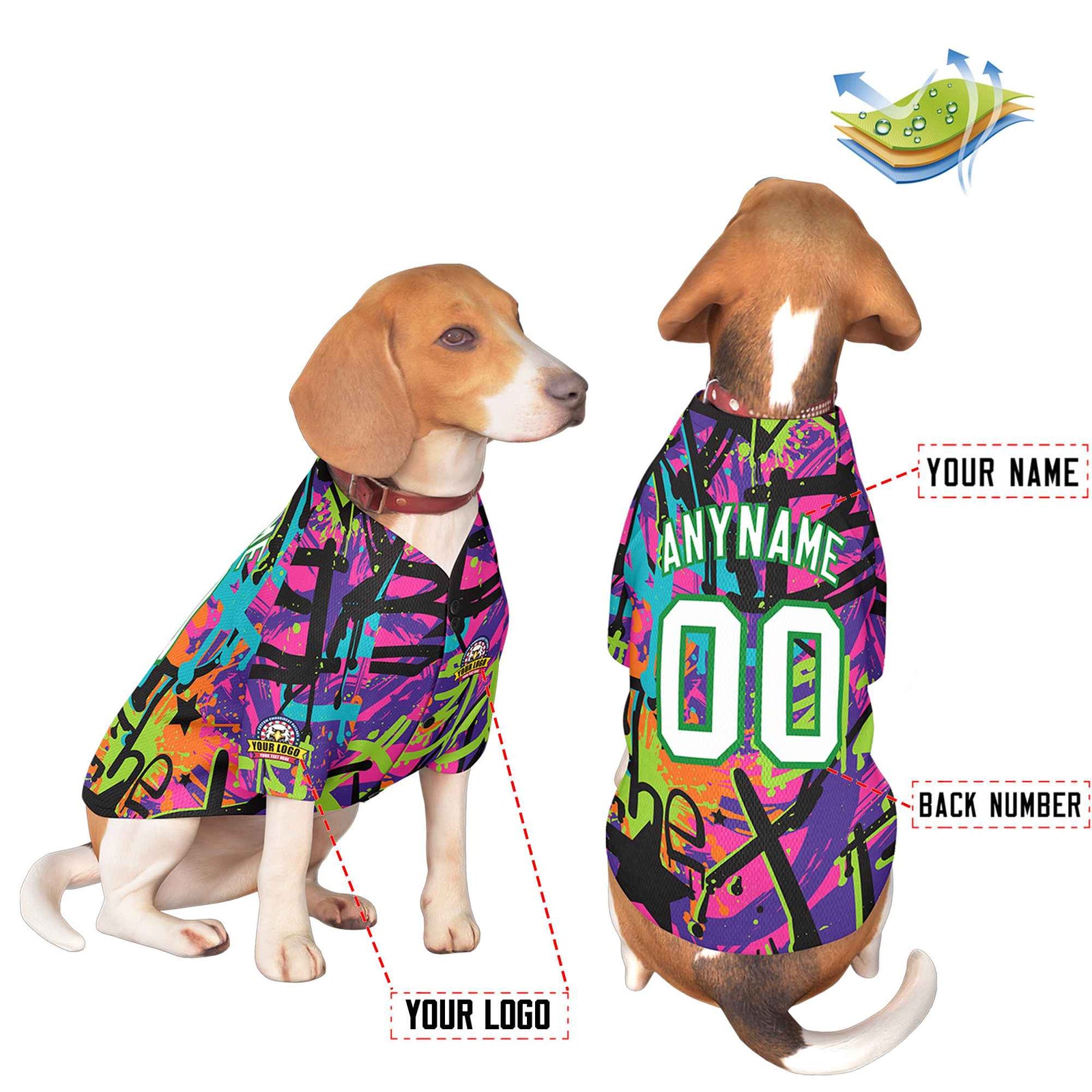 Custom White Kelly Green Graffiti Pattern Dog Jersey