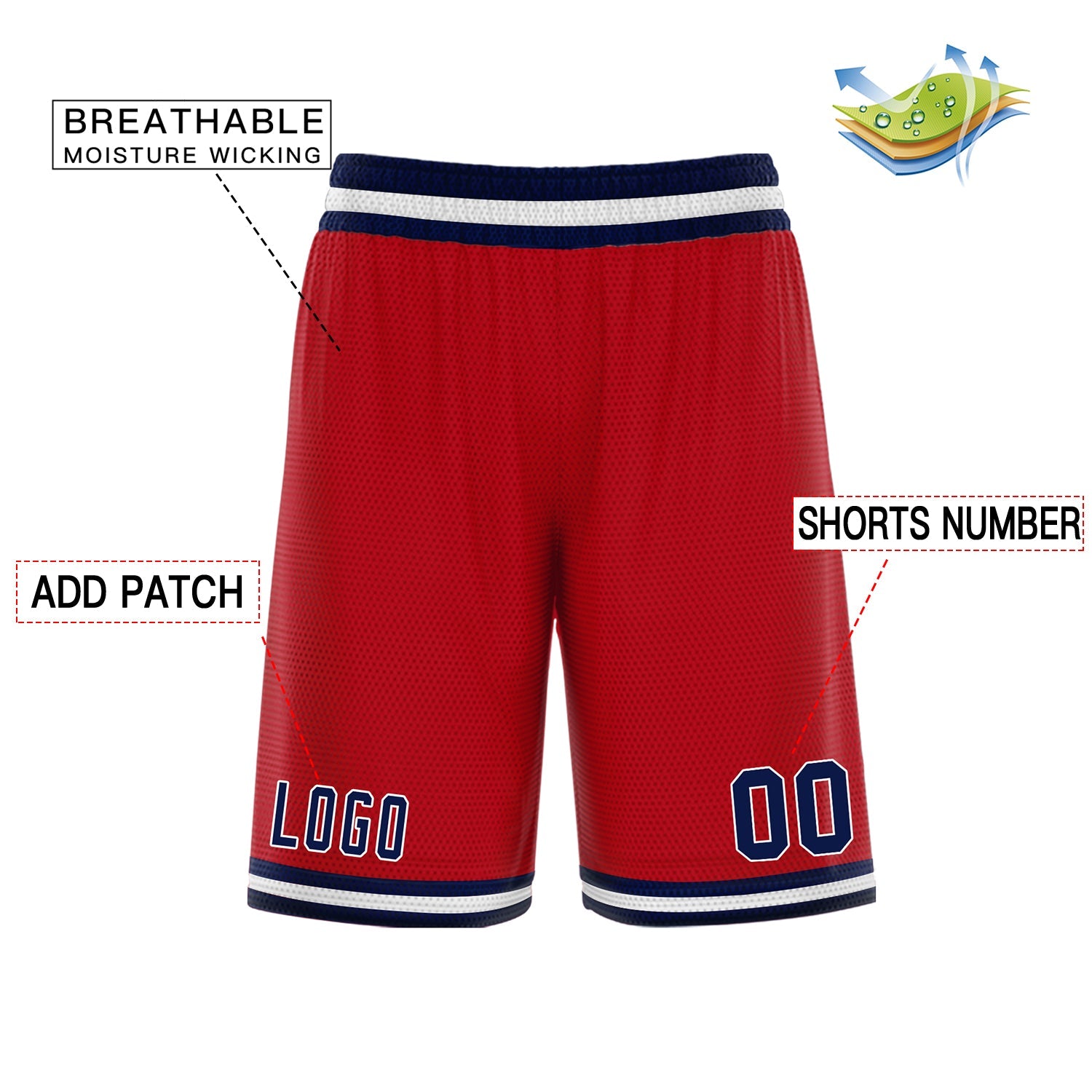 Custom Red Navy White Basketball Shorts