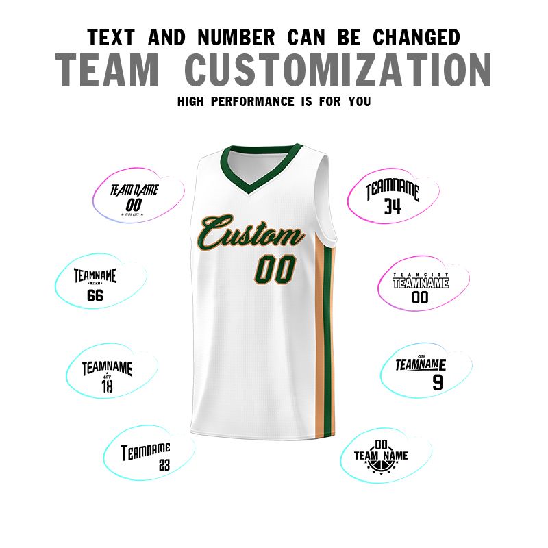 Custom White Green-Old Gold Classic Sets Sports Uniform Basketball Jersey
