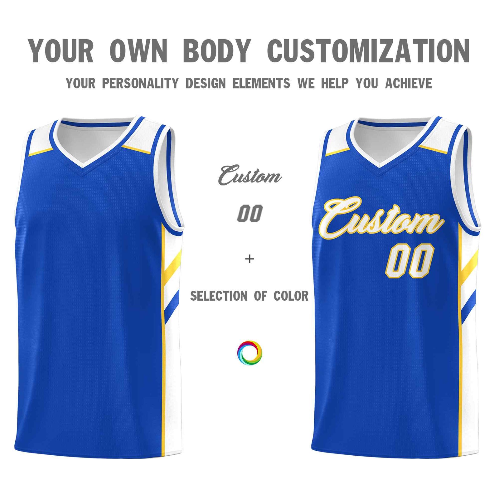 Custom Royal White-Yellow Classic Sets Sports Uniform Basketball Jersey