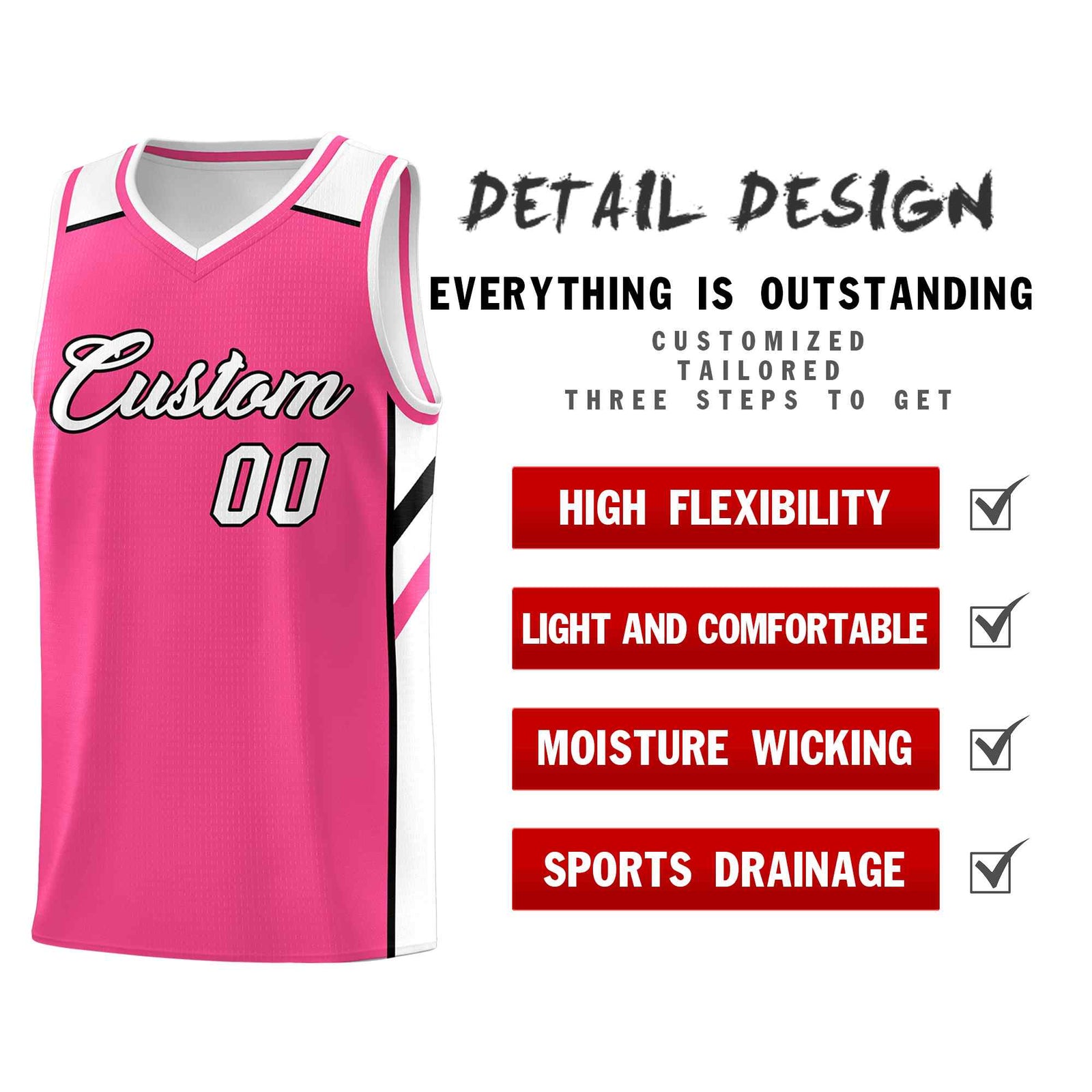 Custom Pink White-Black Classic Sets Sports Uniform Basketball Jersey