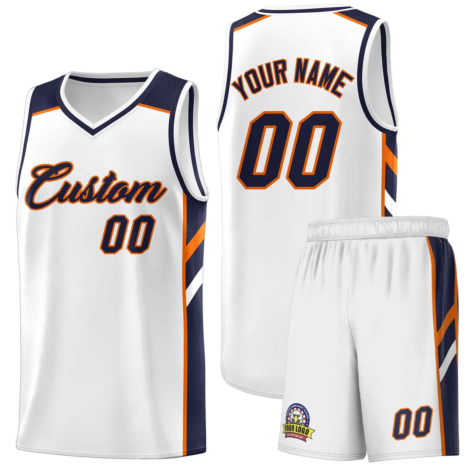 Custom White Navy-Orange Classic Sets Sports Uniform Basketball Jersey