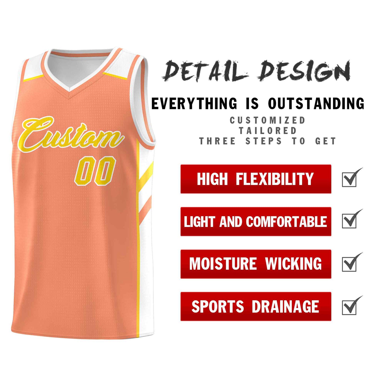 Custom Orange Yellow-White Classic Sets Sports Uniform Basketball Jersey