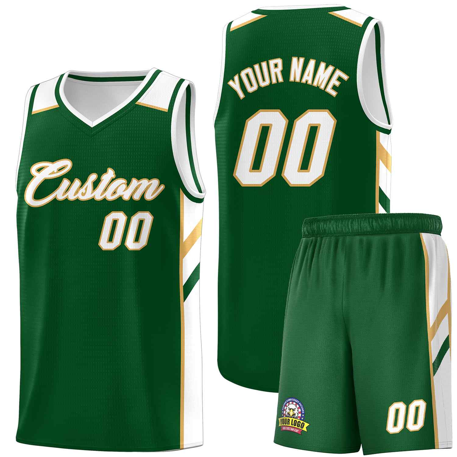 Custom Green White-Old Gold Classic Sets Sports Uniform Basketball Jersey